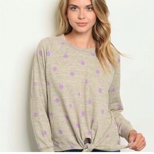 NWOT Perch by Blu Pepper Gray Polka Dot Long Sleeve Top light Sweater shirt 1XL